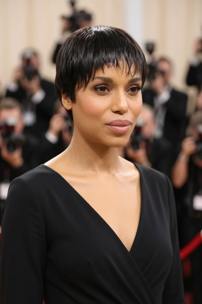 Mujer con corte pixie muy corto y flequillo recto