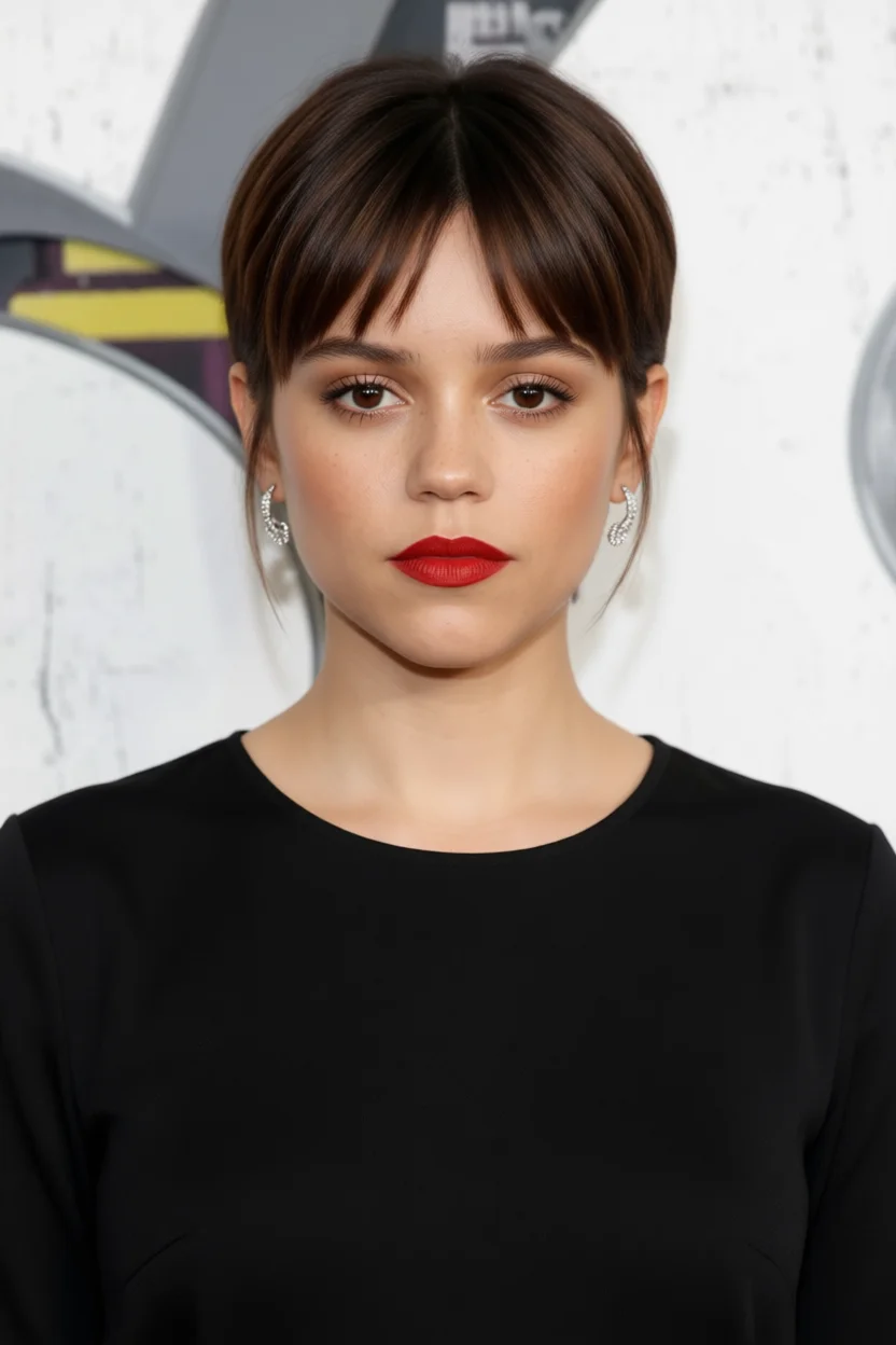 Mujer con corte pixie corto y flequillo recto