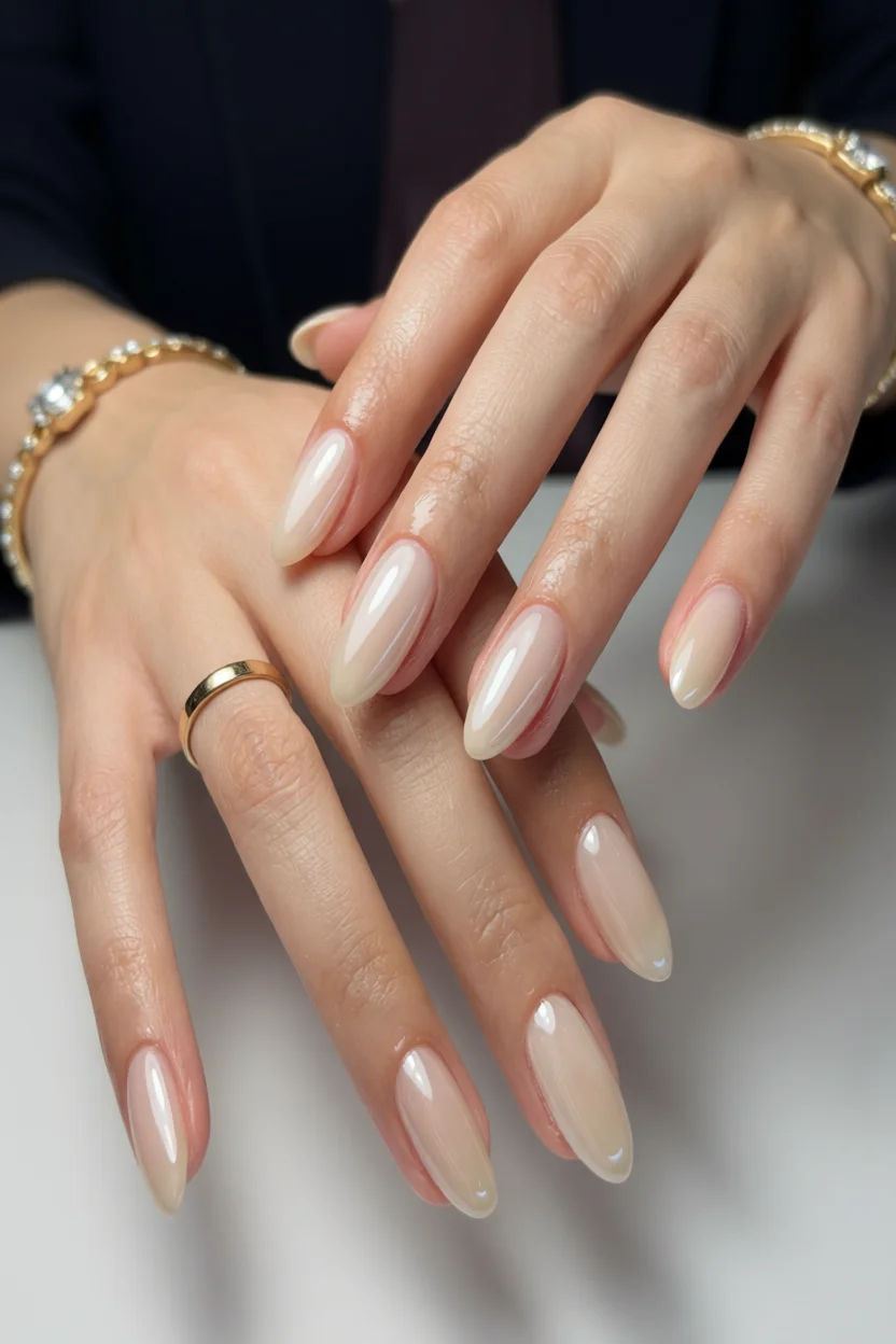 Uñas almendradas nude brillante
