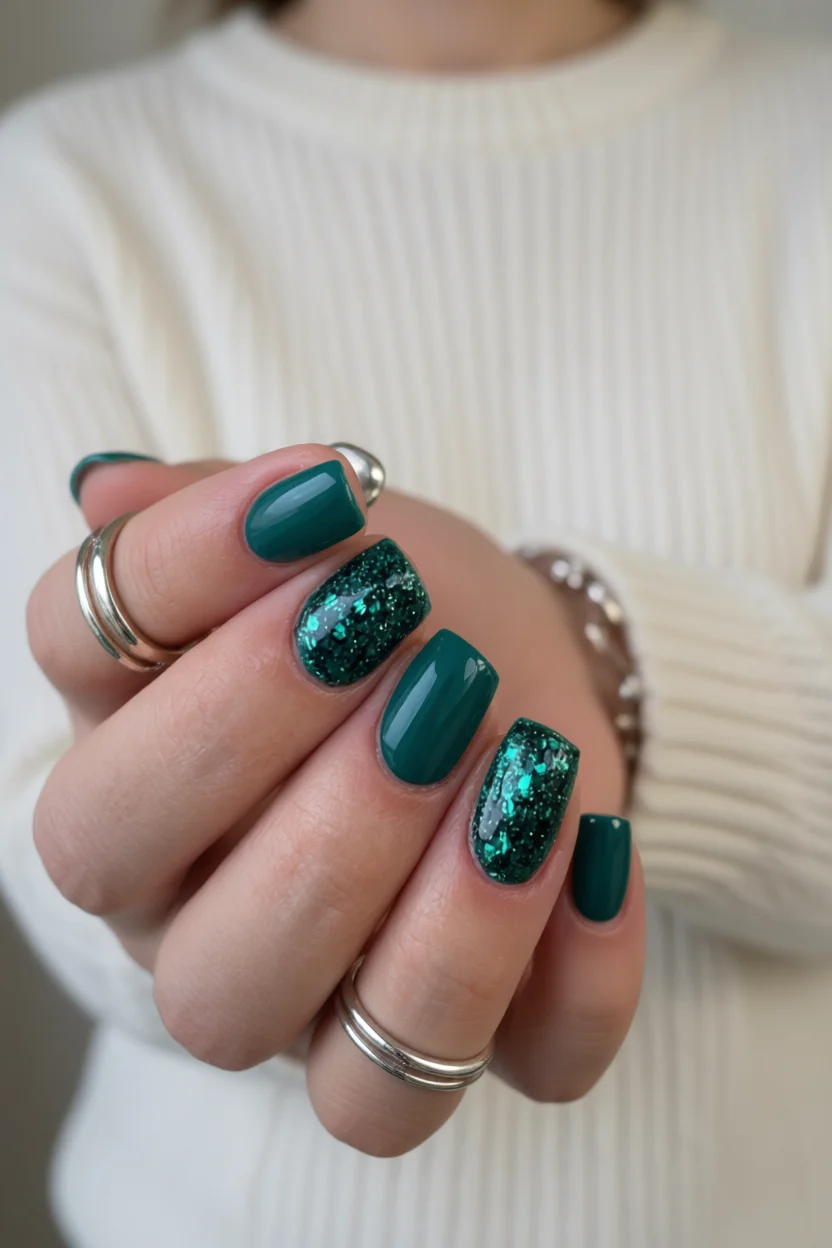 20 Tendencias de uñas verde escuro para darle un toque diferente a tu manicura 4