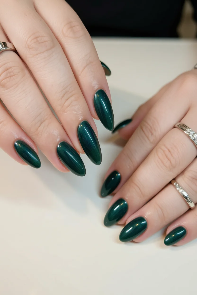 20 Tendencias de uñas verde escuro para darle un toque diferente a tu manicura 13