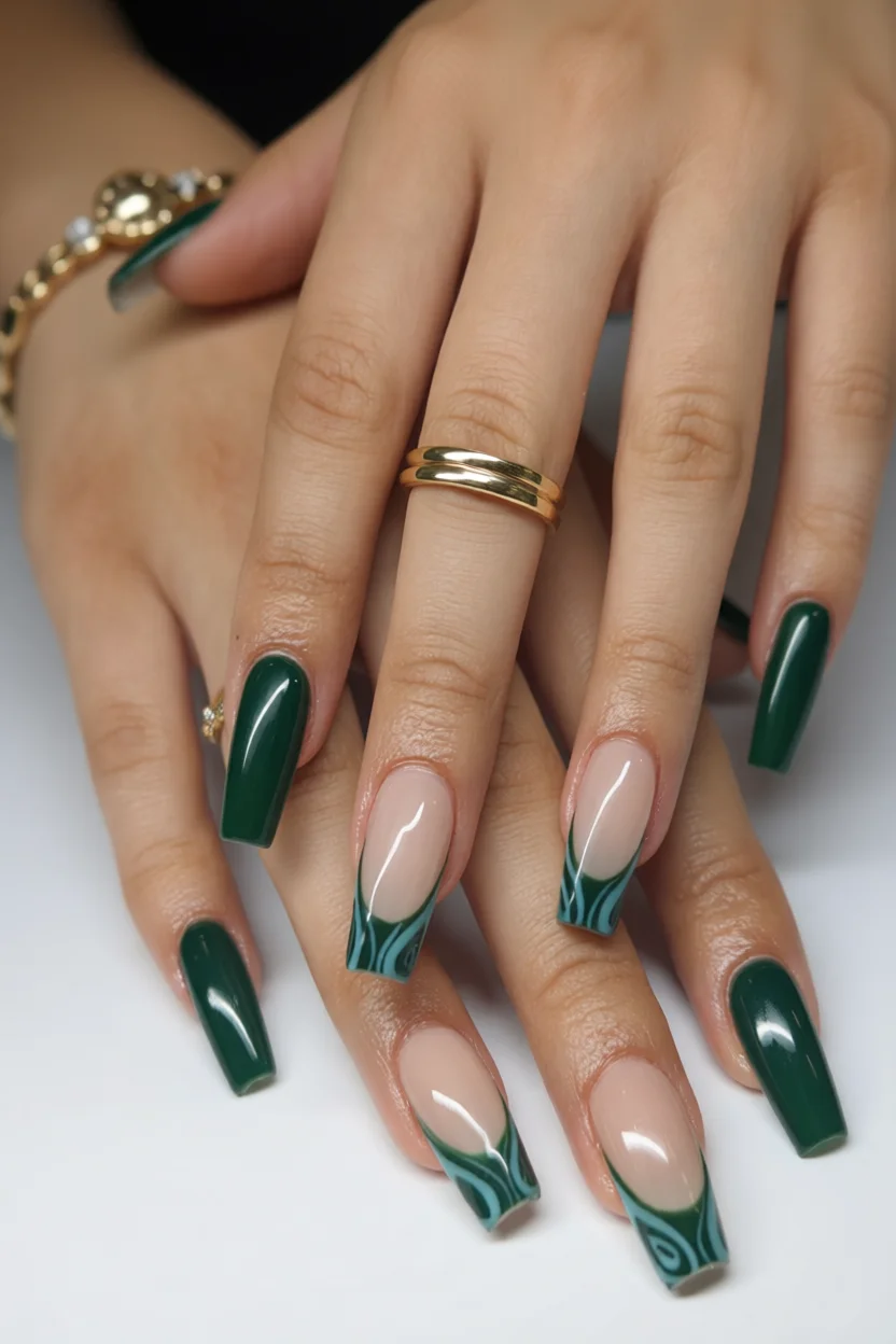 20 Tendencias de uñas verde escuro para darle un toque diferente a tu manicura 18