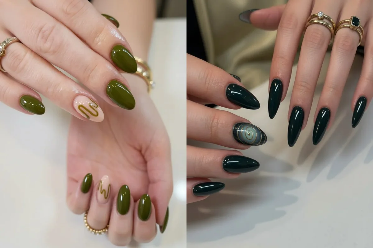 20 Tendencias de uñas verde escuro para darle un toque diferente a tu manicura