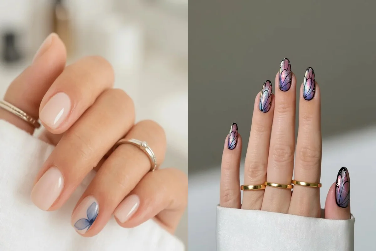20 Uñas de mariposas que convierten una manicura sencilla en un diseño delicado,