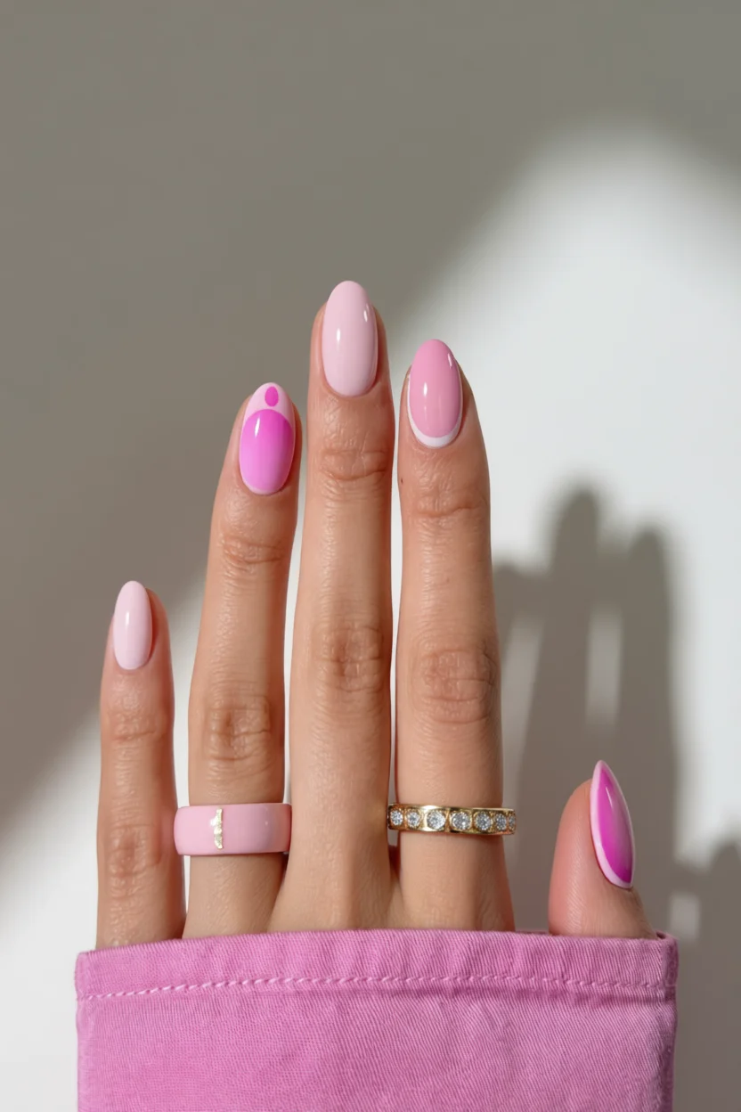 Uñas aura en degradado rosa con forma almendrada