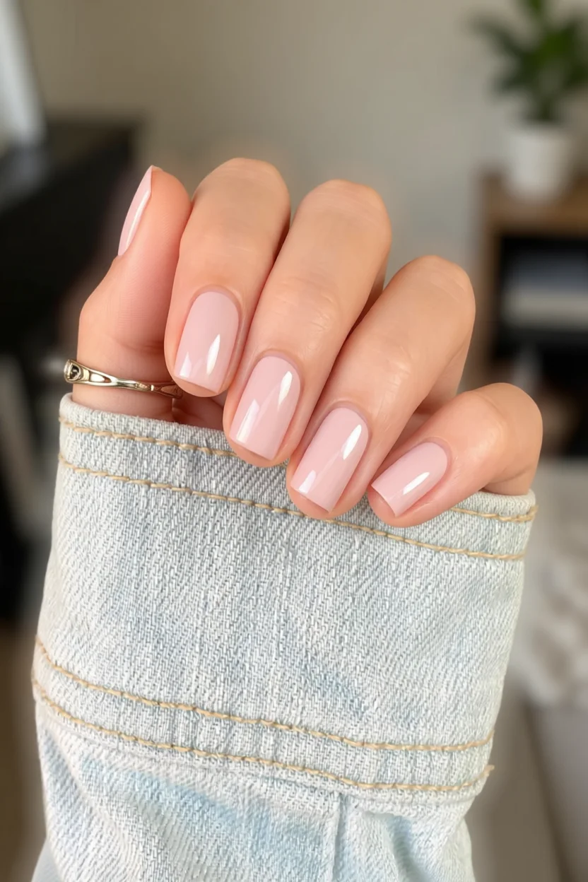 Uñas ovales en rosa pastel brillante