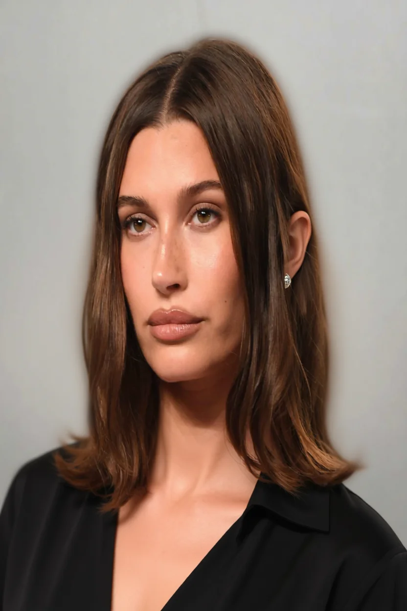 Corte de cabello largo mediano liso con capas y raya central
