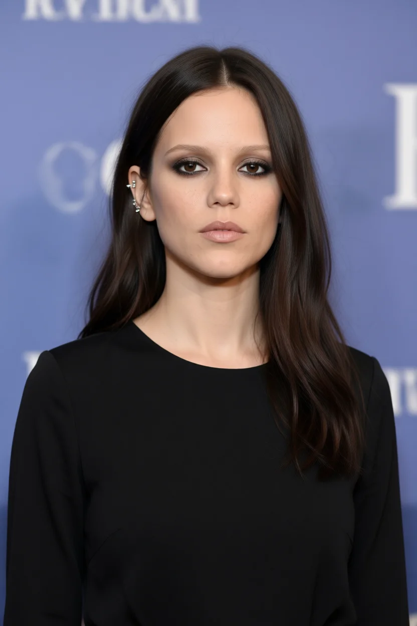 Mujer con cabello largo oscuro y ondas naturales