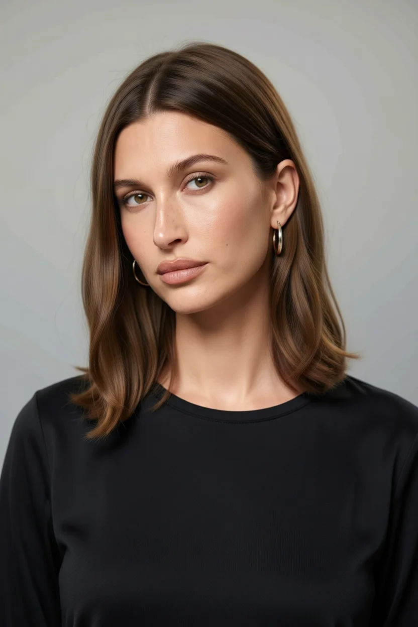 Corte bixie liso con raya central en tono castaño miel