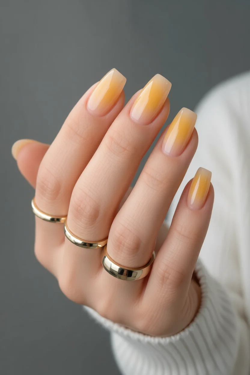 Uñas efecto gelatina en tonos ámbar con acabado translúcido