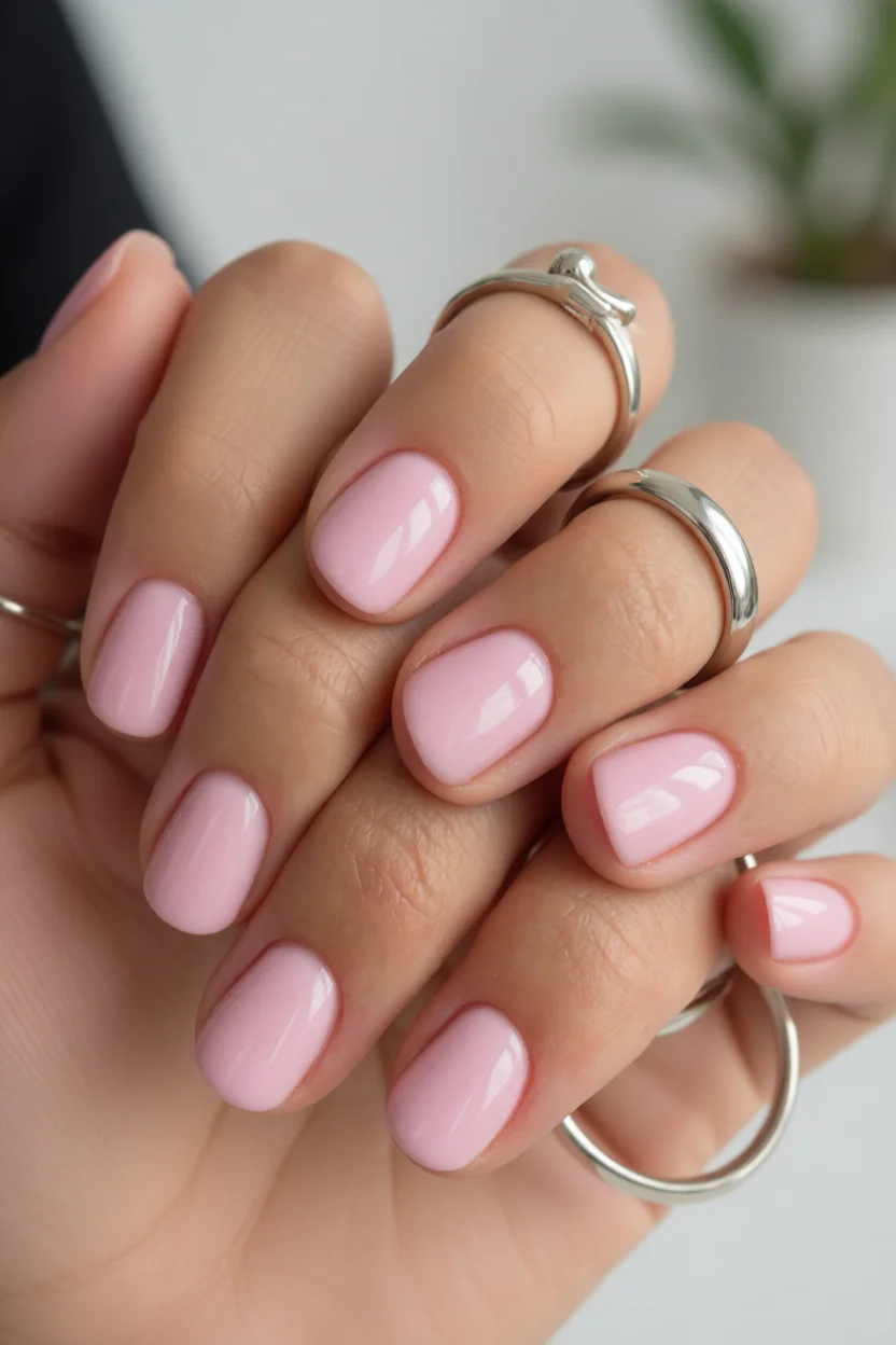 Manicura en tono rosa pálido con efecto lechoso