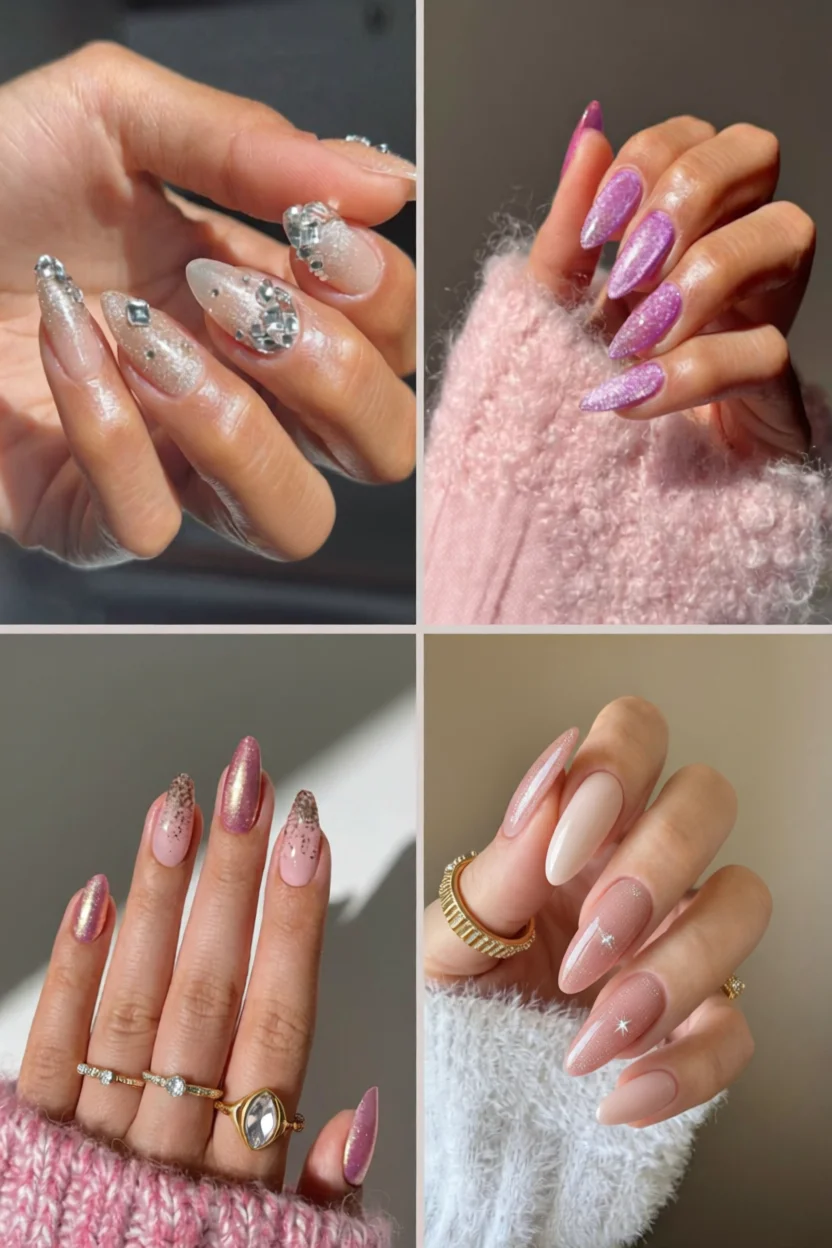 4 diseu00f1os de uu00f1as con purpurina y cristales que inspiran elegancia