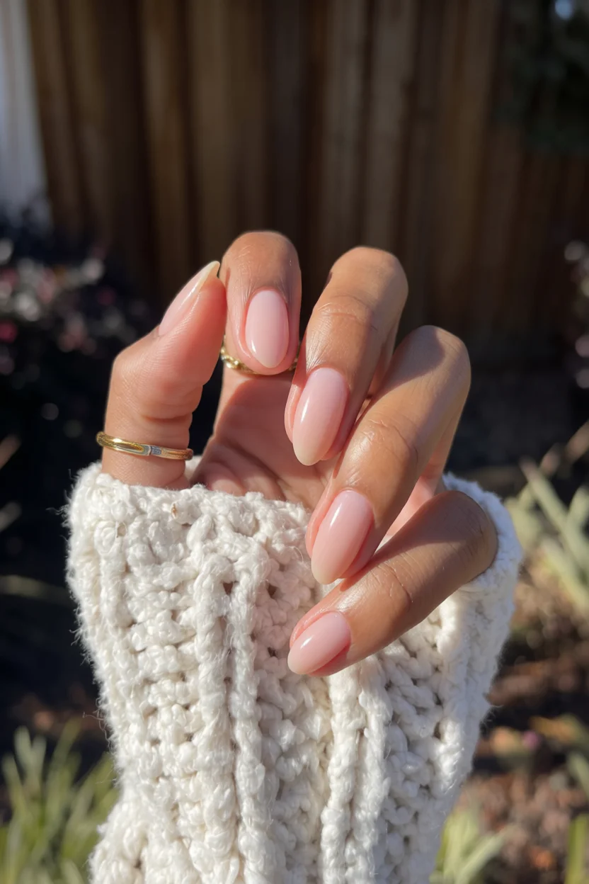 Uu00f1as nude natural con efecto brillo y estilo minimalista