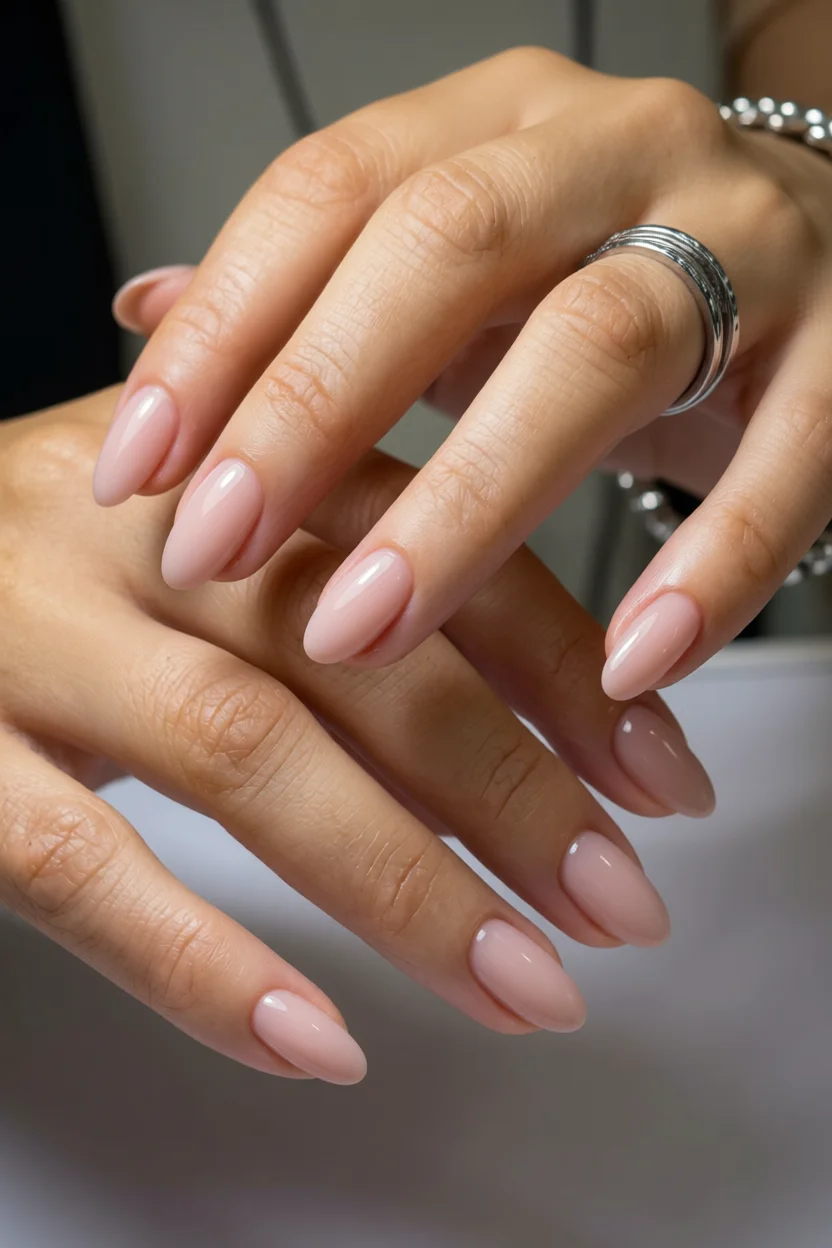 Uu00f1as ovales rosadas con brillo intenso para un look elegante