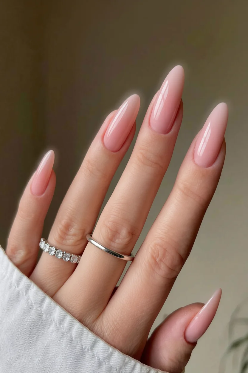Uu00f1as estilo nude rosado con brillo espejo para un look elegante y minimalista