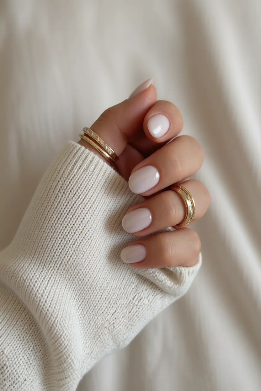 Uu00f1as ovaladas nude brillante con look minimalista