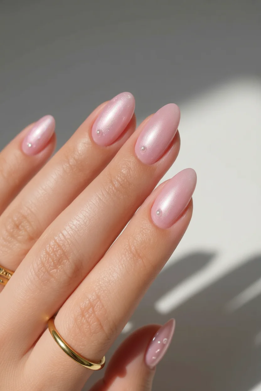 Uu00f1as rosa perla almendradas con efecto milky y detalles brillantes