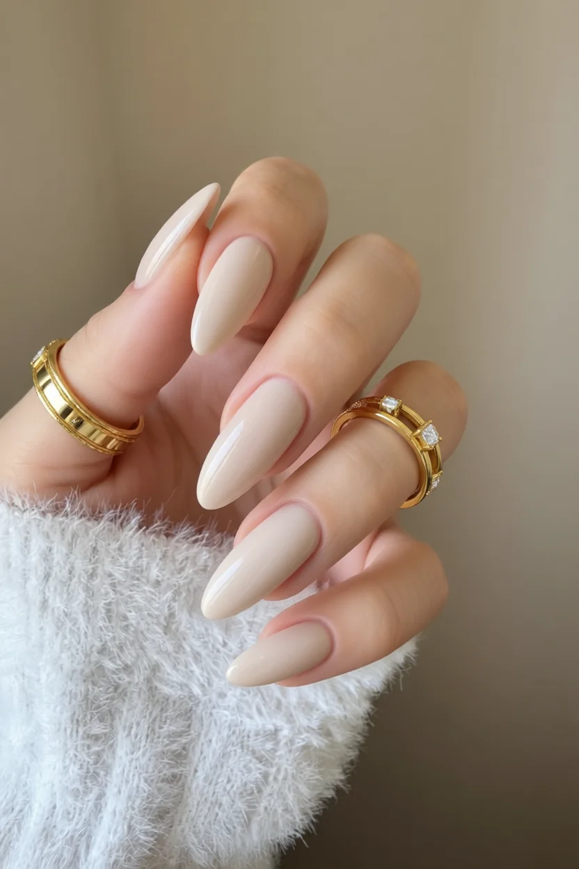 Uu00f1as largas almendradas nude con brillo sutil y elegancia minimalista