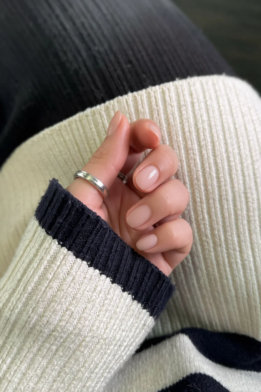 Manicura francesa nude con punta blanca sutil y elegante