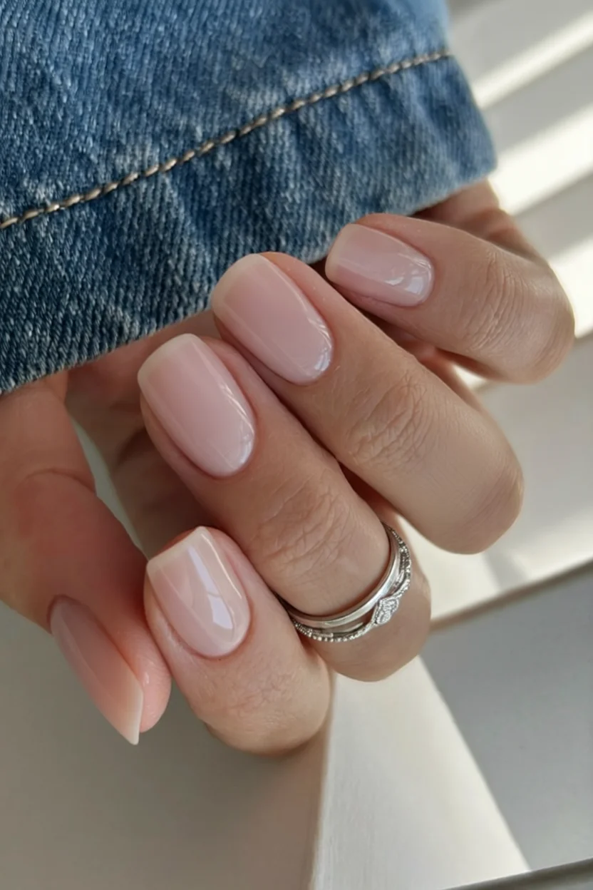 Manicura francesa nude con puntas blancas y forma oval