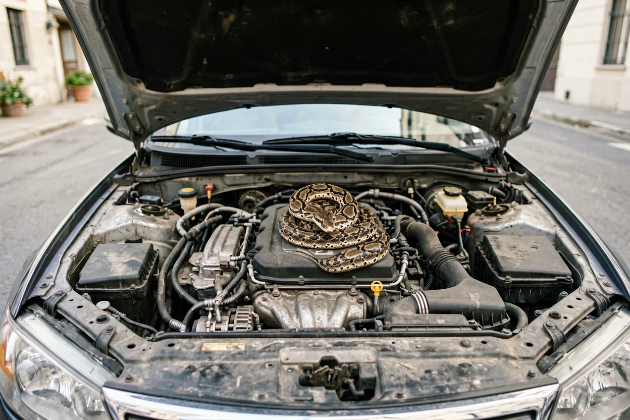 Quiere cambiar la batería de su coche en Toulouse y descubre una boa constrictor de 1,50 metros escondida en el motor