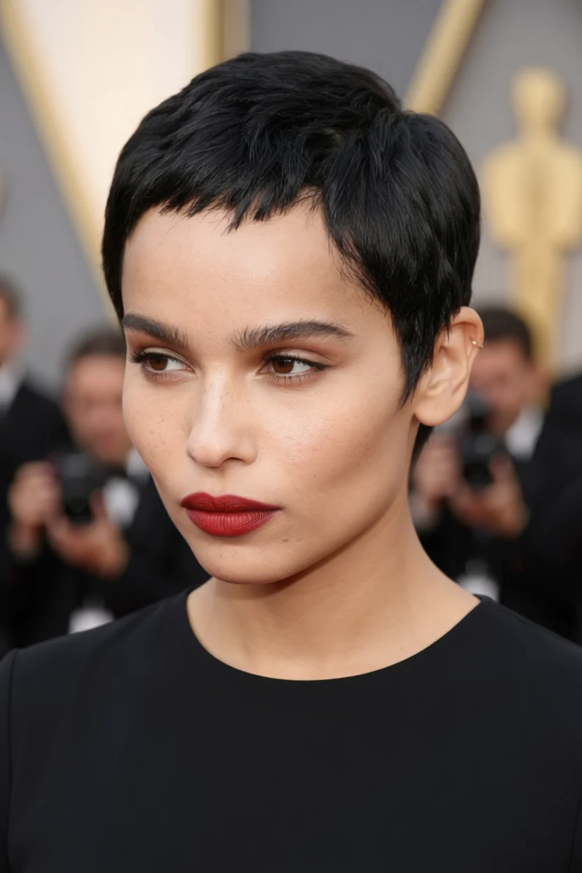 Corte pixie ultra corto texturizado con flequillo desfilado
