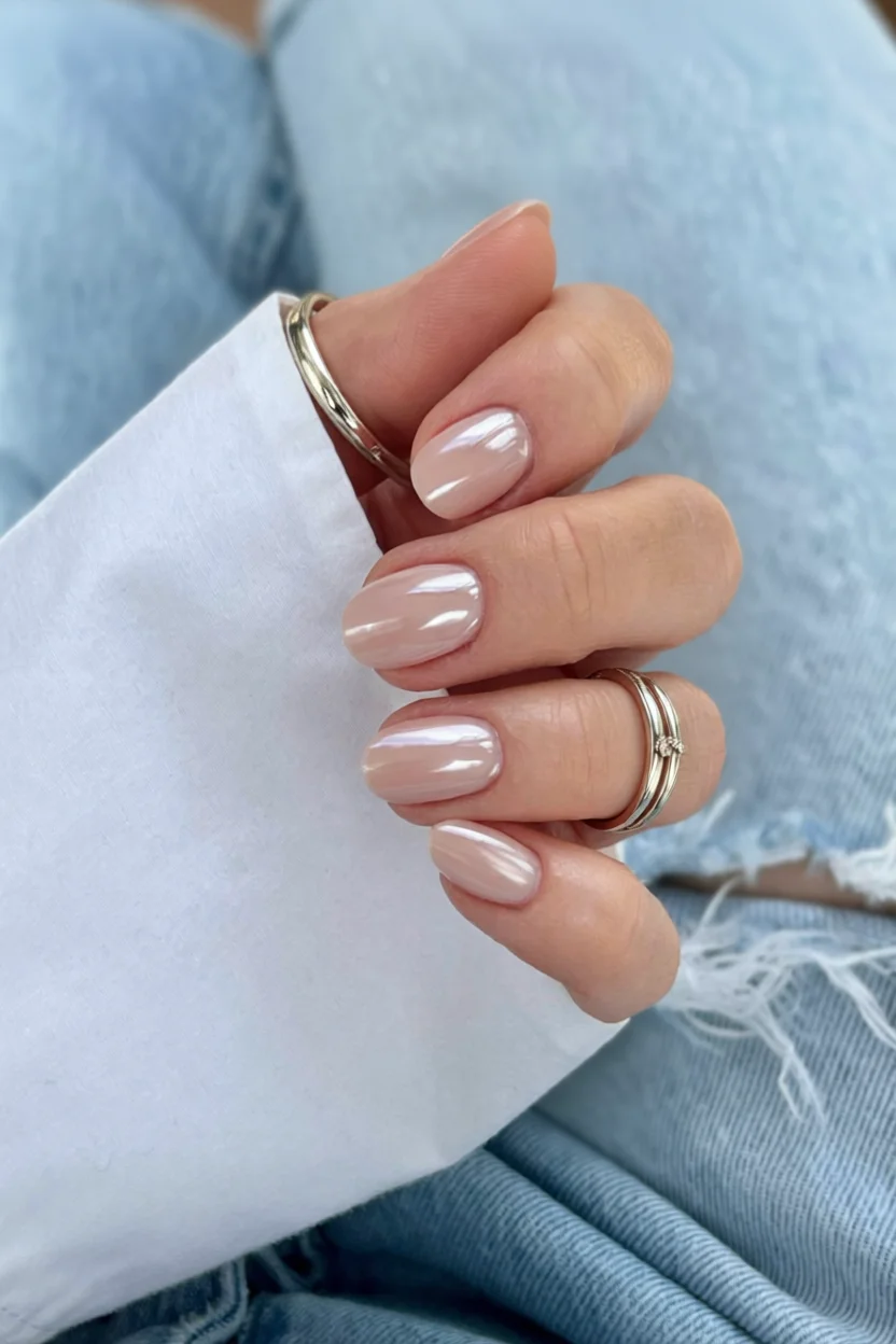 Uu00f1as ovaladas nude brillante: look elegante y minimalista
