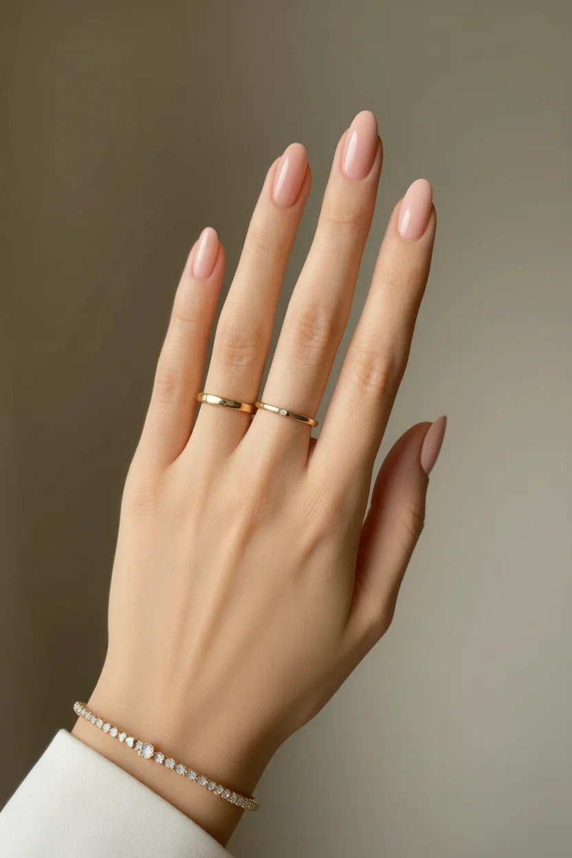 Uu00f1as nude en forma almendra con esmalte transparente brillante