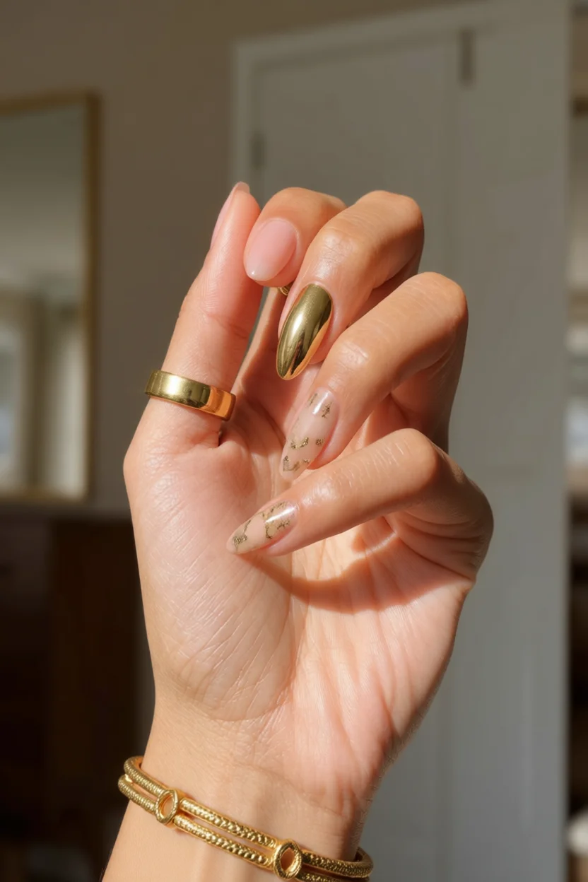Uu00f1as con acabado dorado metu00e1lico y detalles en glitter