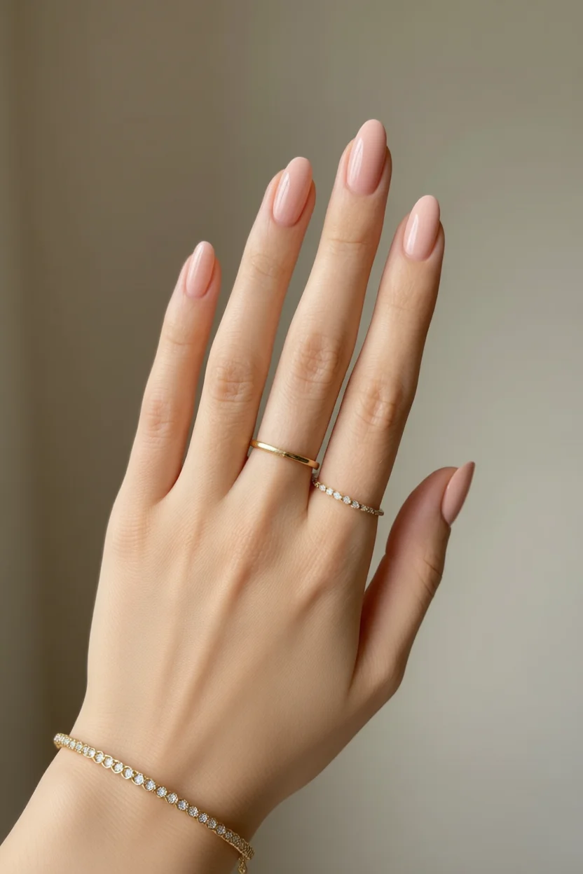 Uu00f1as nude naturales en forma almendra con brillo elegante